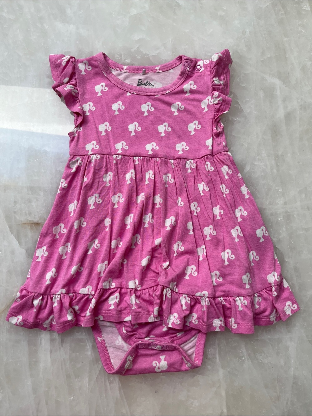 Posh Peanut Barbie Pink Ruffle-Trim twirl Dress Bodysuit